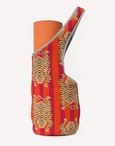 INDIAN CRAFT CASTLE Yoga Mat Bag | Tote Mat Bag | Sling Yoga Tote w/Large Side Pocket & Zipper Pocket | Yoga Mat Carrier Fits Most Size Mats - color: Pink Orange