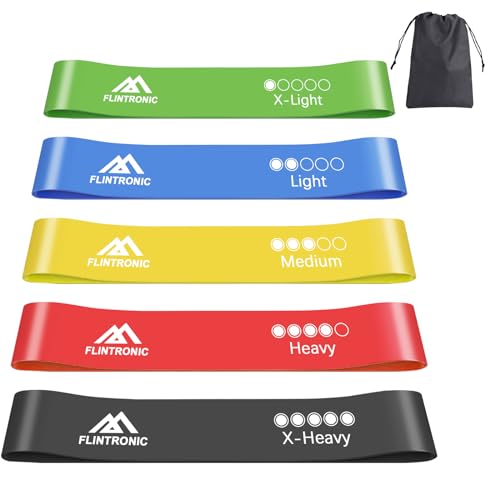 flintronic Resistance Bands Set of 5, Resistance Bands with 5 Different Resistance Levels, Skin-Friendly Fitness Exercise Loop Bands for Yoga, Pilates, Muscle Building, Gym