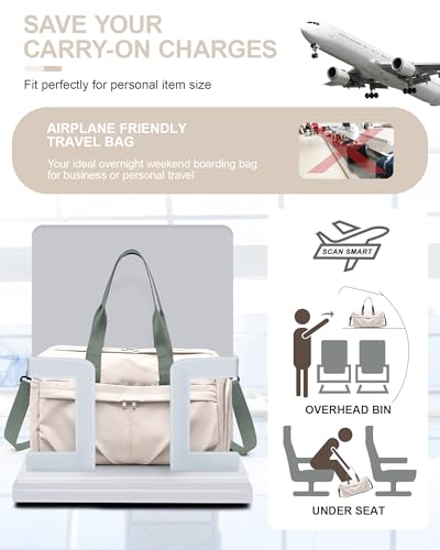 Gym Bag for Women with Shoe Compartment, Sport Travel Duffel Bag for Men - color: Beige Green