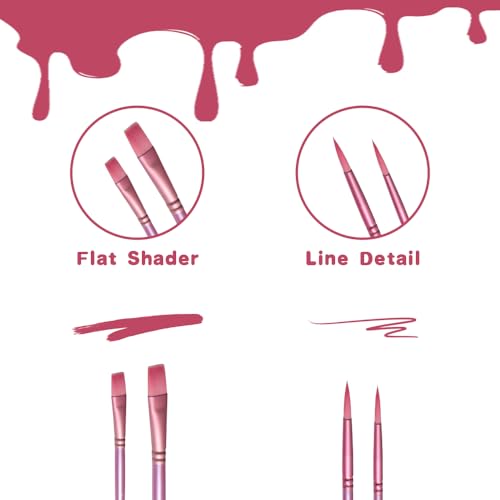 Acrylic Paint Brush Set, 6 pcs Watercolor Brushes, Painting Brush Nylon Hair Brushes for All Purpose Oil Watercolor Painting Beginner Kits (6, Pink) - color: Pink
