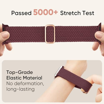 Braided Stretchy Nylon Band Compatible for Apple Watch Bands Women Men - color: DarkWine, size: 44mm/45mm/46mm/49mm