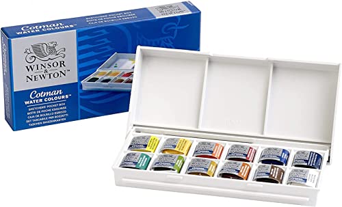 Winsor & Newton Cotman Watercolor Paint Set, Studio Set, 12 Half Pan with Brush