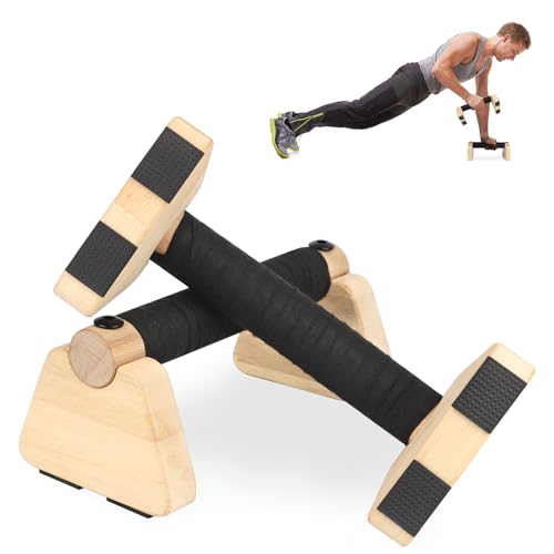 Wooden Parallettes 2 PCS Wood Push-up Stand for Exercise Home Workout Equipment Strength Training Non-Slip Base for Handstand Blocks, Pushup Handles & Planks