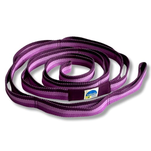 California Yoga Strap | Yoga Belt with Loops | 12 Multi Loop & Non-Elastic | Stretching Strap | Gym Workout & Exercise Bands | Physical Therapy | Improves Sitting Posture for Women & Men - color: Purple