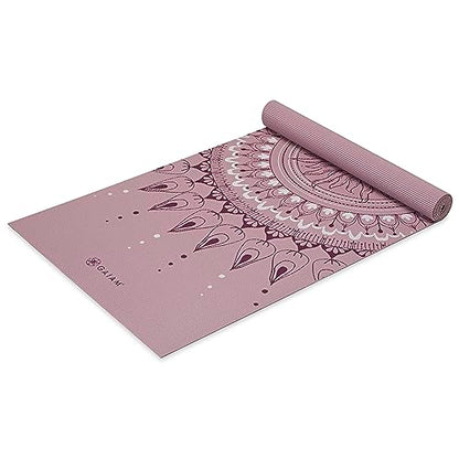 Gaiam Yoga Mat Classic Print, 4mm Non-Slip Mat - color: Here & Now Dusty Rose
