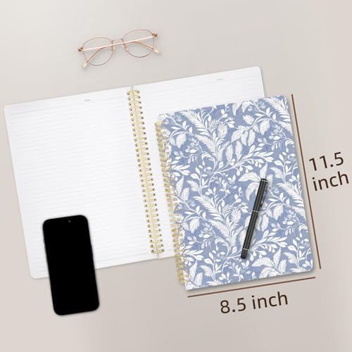Cute Spiral Notebook journal A4 Aesthetic Pretty Design for Women Girls Kawaii with Pocket, 8.5 x 11 inch, Lined, Blue Leaves - color: Blue Leaves, style: Lined
