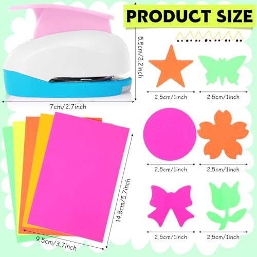 CHENGU Hole Punches 6 Shapes with Cardstock for Kids,Fresh Style,1 Inch | Paper Punchers Ideal for Scrapbooking Card Making, Star, Circle, Bow, Butterfly, Flower, Classroom Craft Supplies - size: 1 Inch, style: Fresh Style