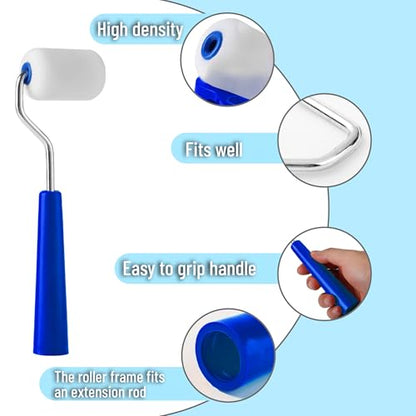 Bates- 2 Inch Foam Paint Roller Kit, 10 Pack Small Paint Roller Kit | 1x Plastic Paint Tray 2x Clear Disposable Tray Liners 1x Roller Frame & 6x Mini Foam Covers for Painting Wall Door Cabinet - color: Blue