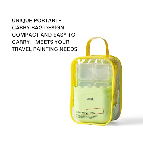 HIMI Travel Box Gouache Set – Holds up to 12 Colors, Mixing Palette, Brush Washer Bucket with Built-in Cleaning Grooves, Unique Portable Carry Bag for Artists & Beginners