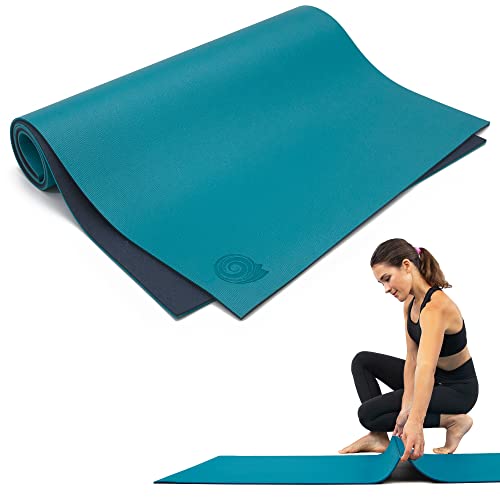 Koru Fold & Roll Yoga Mat - Patented Design, Cleaner Alternative to Traditional Yoga Mats, 6mm Thick, 7P Free, SGS Certified, 68" x 24" - color: Teal / Navy Blue