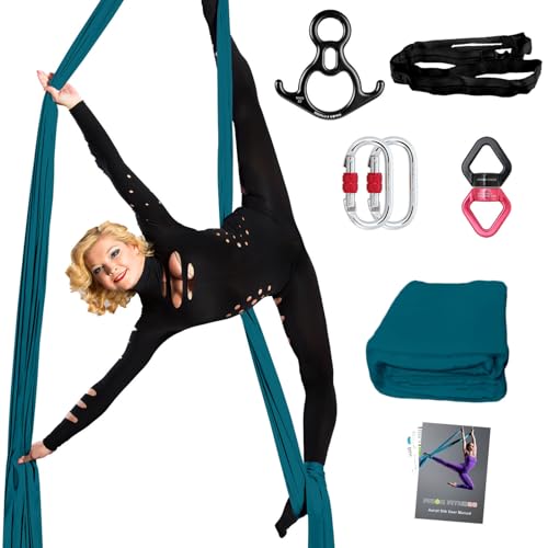 PRIOR FITNESS Pro Aerial Silks Kit, SGS&CE Certified, 9/15/20Yards | Thick Low Stretch 100% Nylon Fabric w/3126 lbs MBL, Eco-Friendly & Fade Resistant, W/Rigging Hardware, Solid Colors - color: Pitch, size: L(20 Yards)
