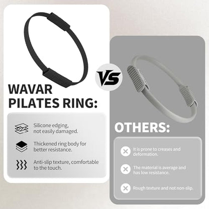 Wavar Pilates Essentials Kit for Women, 13.5" Magic Circle Fitness Set | with mini ball & resistance bands, for beginner home workouts, including exercise guide - color: Black