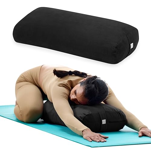 Gaiam Yoga Bolster Pillow, Supportive Cushion for Restorative Yoga | Firm cotton-filled bolster supports stretching & restorative poses. Carry handle, washable cover, yoga prop. - color: Black