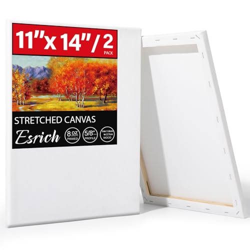 ESRICH Stretched Canvas for Painting 11x14 Inch, 2 Pack Blank Canvas -5/8 in Profile Primed White Canvases for Painting for Oil & Acrylic Paint. - size: 11x14in