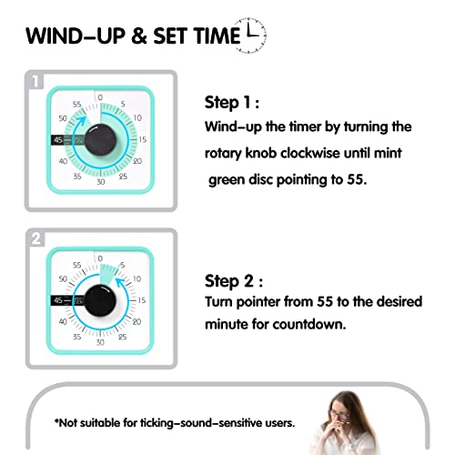 TWENTY5 SEVEN Countdown Timer 7.5 inch; 60 Minute 1 Hour Visual Timer – Classroom Teaching Tool Office Meeting, Mechanical Countdown Clock for Kids Exam Time Management Magnetic, Mint Green - color: Mint Green