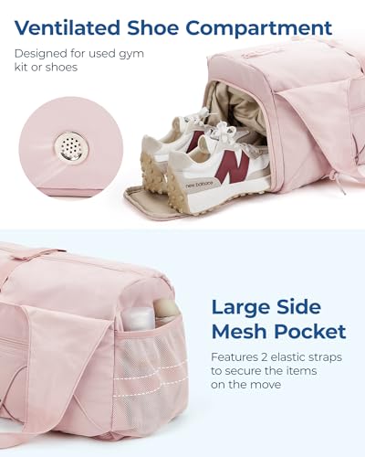 BAGSMART Gym Bag for Women, Lightweight Duffel with Shoe Compartment, Tote Bag with Wet Pocket for Yoga Travel, Camel - color: Camel, style: Casual Tote