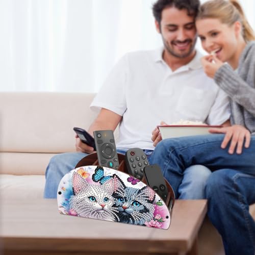 DIY Diamond Painting Storage Box Couple Cats, Handmade 5D Diamond Art Case Multi-Compartment Wooden Desktop Organizer for TV AC Remotes Makeup Brushes Pens Tabletop Holder, Valentine's Day Gift - color: Elegant Cats