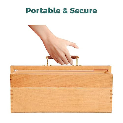 VISWIN Multi-Function Artist Storage Box, Portable Solid Beech Wooden Tool Box with Drawer, Three Layers Art Supplies Storage Box for Paint Brush, Pen, Pastel, Paining Supplies, 13 1/2" x9 1/2"x5" - size: Three Layers