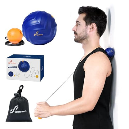 Sportneer Massage Balls for Trigger Point Therapy, Lacrosse Ball with String, Muscle Myofascial Massage Balls for Deep Tissue Release Foot Plantar Fasciitis,Hard Ball for Back Shoulder Relax- Blue