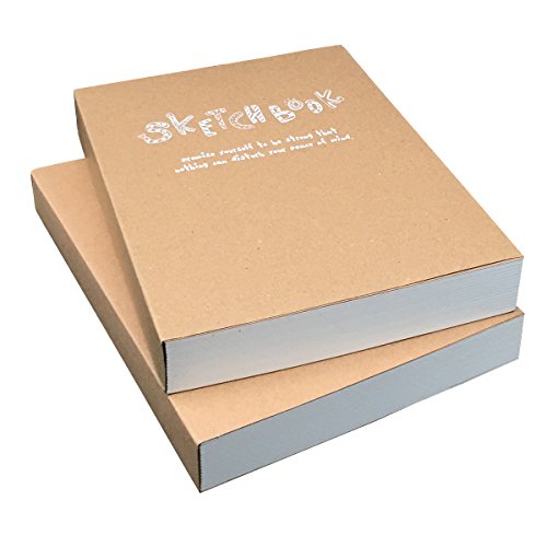 Kraft Cover Drawing Notebook & Sketchbook – Set of 2 Blank Plain Sketch Books – 125g Thick Paper A5 Size, 150x210mm Paper Ideal for Drawing & Sketching- 128 sheets/256 pages – 180 Degree Opening, 2pcs - size: 150x210mm