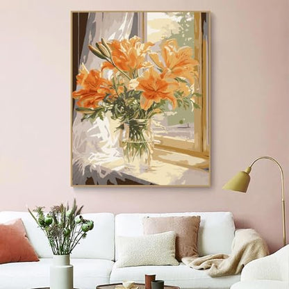 ZRIZQ Paint by Numbers Kit for Adults Beginner,Flower 16x20 | Full set with wooden brushes,rolled canvas,rich paints.Calming activity.Beginner friendly.Just open and paint. - color: 16"X20"Rolled Canvas-Flowers 10
