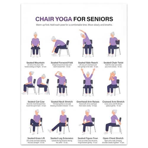 QrmArt Chair Yoga for Seniors Movement Guide Wall Art Gentle Seated Exercises Printable Posters Balance Flexibility Training Seniors Decor for Home Gym Rehab Wellness 16x24 Inch Unframed - color: Yoga Chair for Seniors, size: 16"L x 24"W