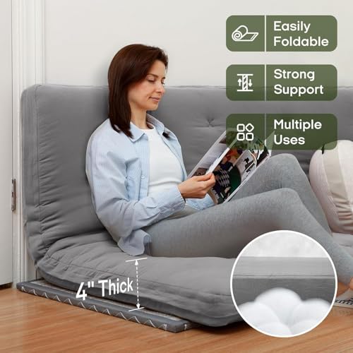 ZonLi Japanese Floor Futon Mattress 100% Cotton Washable Cover Foldable | 75" x 39" Twin Size 4" Thick Tatami Mat Sleeping Pad, Roll Up Floor Lounger Bed for Guest, Dormitory, Camping & Travel - color: Grey, size: Twin(75"L x 39"W x 4"Th)