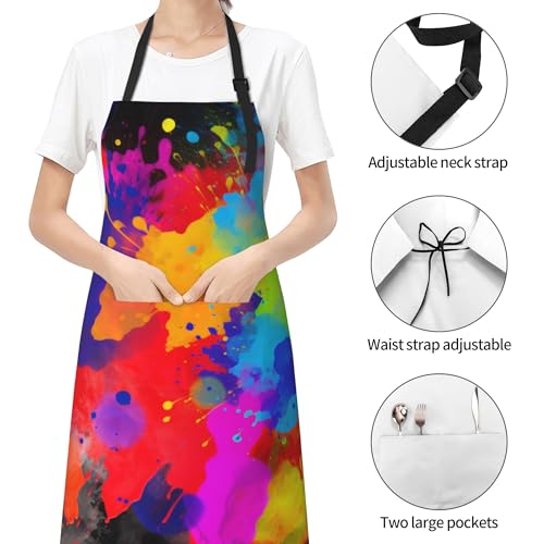 Artist Painting Apron with 2 Pockets Painters Art Aprons Gifts for Women Men - color: Color Pigment Splash Art