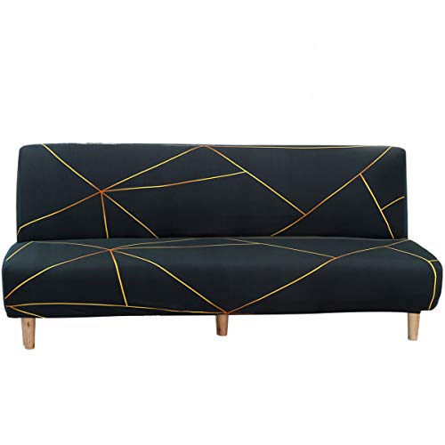 MIFXIN Armless Sofa Cover Futon Slipcover Stretch Spandex Washable Folding Sofa Bed Non-Armrest Couch Furniture Protector Sofa Slip Cover Without Armrests (Green Gold Strip) - color: Green+gold Strip