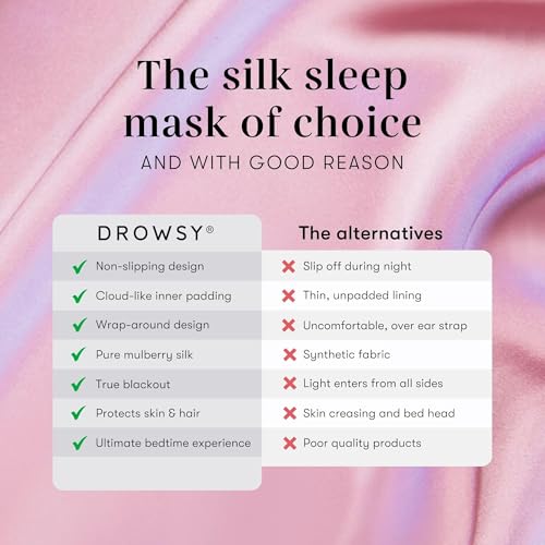 DROWSY Silk Sleep Mask - Face-Hugging, Padded Cocoon for Luxury Sleep in Total Darkness - 100% Pure Mulberry Silk (Damask Rose) - color: Damask Rose, size: 1 Count (Pack of 1)