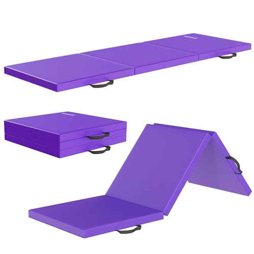 Fitvids Folding Exercise Gymnastics Mat for Tumbling, 2'x6'x2" Gym Workout Mat with Carrying Handles High-Density Anti-Tear Portable Fitness Aerobics Mats for Home Gym Yoga Pilates MMA Core Training - color: Purple