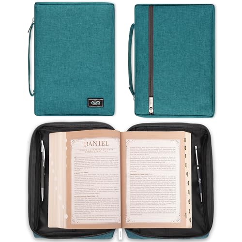 Christian Art Gifts Men/Women's Bible Cover Jesus Fish, Teal Canvas, Medium - color: Teal/Jesus Fish, size: Medium