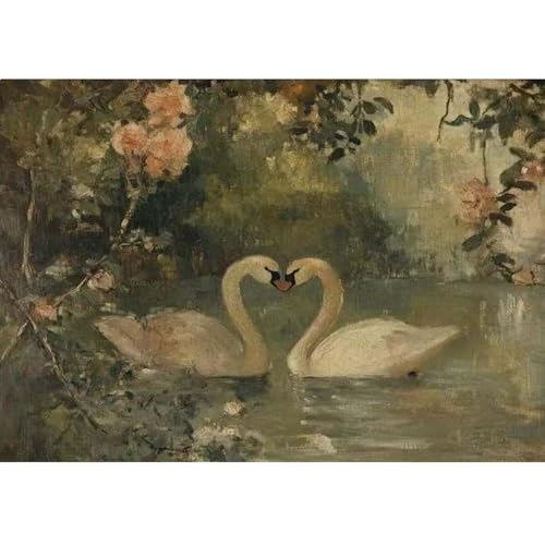 GEMOUJ Swan Paint by Numbers for Adults Beginner, White Swan Adult Paint by Number Kits on Canvas, DIY Acrylic Vintage Easy Painting by Numbers, Home Wall Decor 16 X 20 Inch - color: GM20