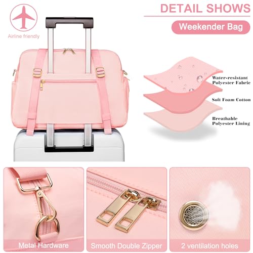 Sports Gym Bag for Women, Travel Duffle Bag with Shoe Compartment & Wet Pocket, Fitness Yoga Bag - color: Pink