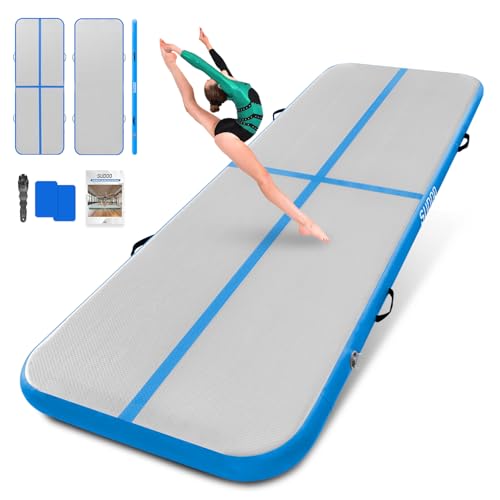SUDOO Gymnastics Air Mat 10ft/13ft/16ft Inflatable Air Tumble Track Mat 4" Thick Tumbling Mat With Pump or No Pump for Training Tumble Yoga Cheerleading Parkour Beach Water Activities Home Use - color: Blue-No Pump, size: 10ft*3.3ft*4in (3*1*0.1m)