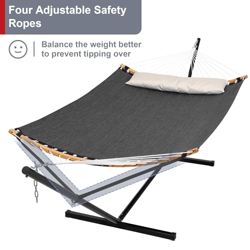 Quick Dry Hammock with 12FT Stand and Carrying Bag, Dark Grey | Double Hammock with Hammock Steel Stand for Indoor, Outside, Garden, Poolside, 450 Lbs Capacity - color: Zquick Dry-dark Grey