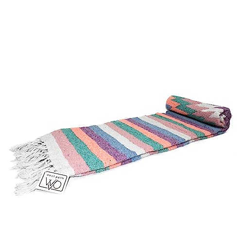 Open Road Goods Aztec Navajo Style Blanket, Throw, or Yoga Bolster - Handwoven Mexican Diamond Blanket (Pastel Blanket) - color: Pastel Blanket