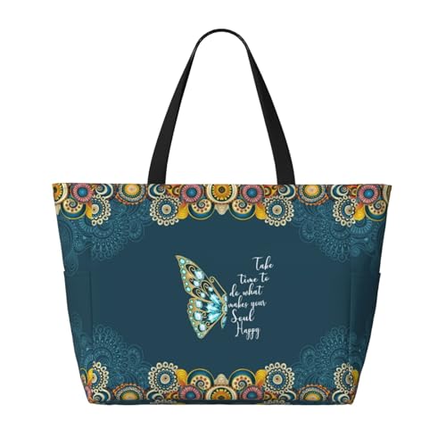 Large Beach Bag for Women Waterproof Foldable Travel Shoulder Tote Bag with Pocket for Weekender Pool Vacation - color: Butterfly Green