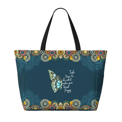 Large Beach Bag for Women Waterproof Foldable Travel Shoulder Tote Bag with Pocket for Weekender Pool Vacation - color: Butterfly Green