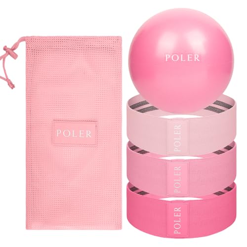 Poler Booty Resistance Bands Set for Women – 3 Fabric Bands (Light, Medium, Heavy) + Pilates Ball – Non-Slip Glute & Leg Workout Kit for Home Fitness, Yoga & Strength Training - color: Black P