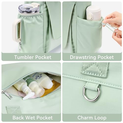 WLLWOO Thick Yoga Mat Bag Women Gym Tote Breathable Mesh Holder Wet Pocket | Carryall Lightweight Waterproof Shoulder for Pilates Travel Beach Workout Fitness Carrier - color: Mint Green