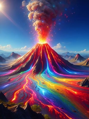 DFPSCLLA 5D Diamond Painting Kits for Adults, Colorful Volcano Diamond Art Kit, DIY Full Round Drill Diamond Dot Gem Art Kits for Beginners, Home Wall Decor 12x16 Inch - color: Volcano