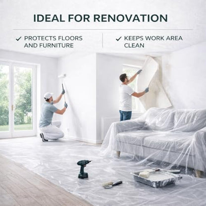 Plastic Drop Cloths for Painting 12 x 9 ft [6 Pack] – Waterproof Paint Drop Cloth, Plastic Sheets Floor Cover, Disposable Tarp for Furniture Protection, Remodeling and Moving - size: 6 Pack - 9x12