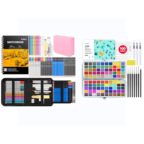 Caliart 176PCS Art Supplies Sketching Kit 100 Colors Watercolor Paint Set