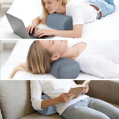 Microbead Bolster Tube Pillows with Double Cover, Squish Bean Bed Microbead Pillow Soft Neck Back Lumbar Support Smooth Cool Touch Comfortable Fabric (Dark Grey) - color: Dark Grey