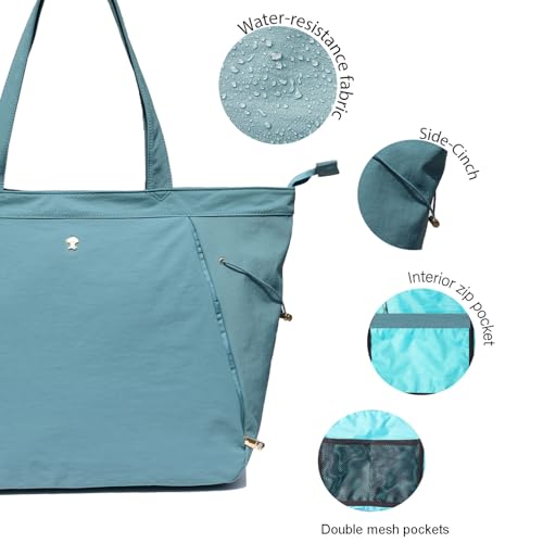 ESVAN Yoga Tote Bag for Women Shoulder Bags Drawstring for Office Workout Travel Carryall Pilates Gym and Beach - color: Nylon Lake Blue