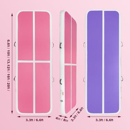 Inflatable Gymnastics Mat Air Tumble Track Tumbling Mats with Pump - color: White Pink Purple, size: 10ft*5ft*6inch(3m*1.5m*15cm)