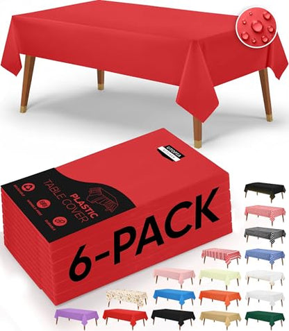 Utopia Kitchen Plastic Table Cloth Disposable [Red, 6 Pack] | Rectangle Tablecloth Waterproof Stain Resistant Party Table Cover - color: Red, size: 54X108 Inch - 6PC