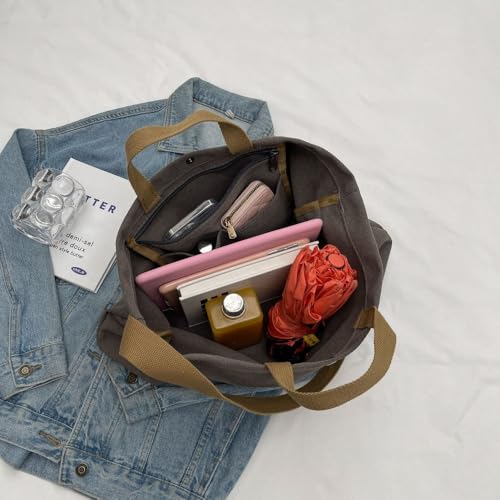 Canvas Retro Tote Bag - Large Capacity Commuter Handbag and Shoulder Bag - color: Gray
