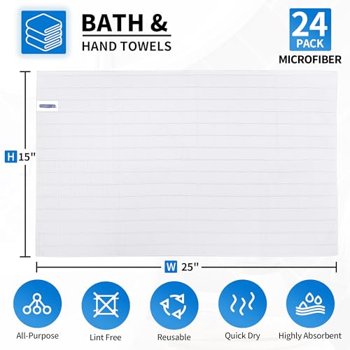 Hand Towels for Bathroom, 24 Pack 25''*15'' Microfiber Bath Hand Towels, Quick Dry Lint Free Soft Absorbent Bulk Washcloths, Decorative White Towels for Tea Shower Yoga Gym Salon Kitchen - color: White, size: 24 Pack